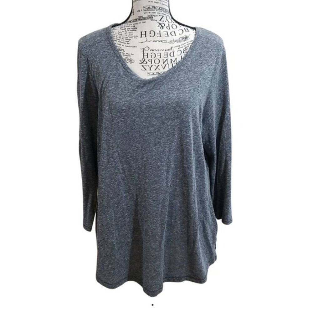Artisan NY Womens XL Grey Heathered V-Neck Long Sleeve‎ Tunic Top Side Slit